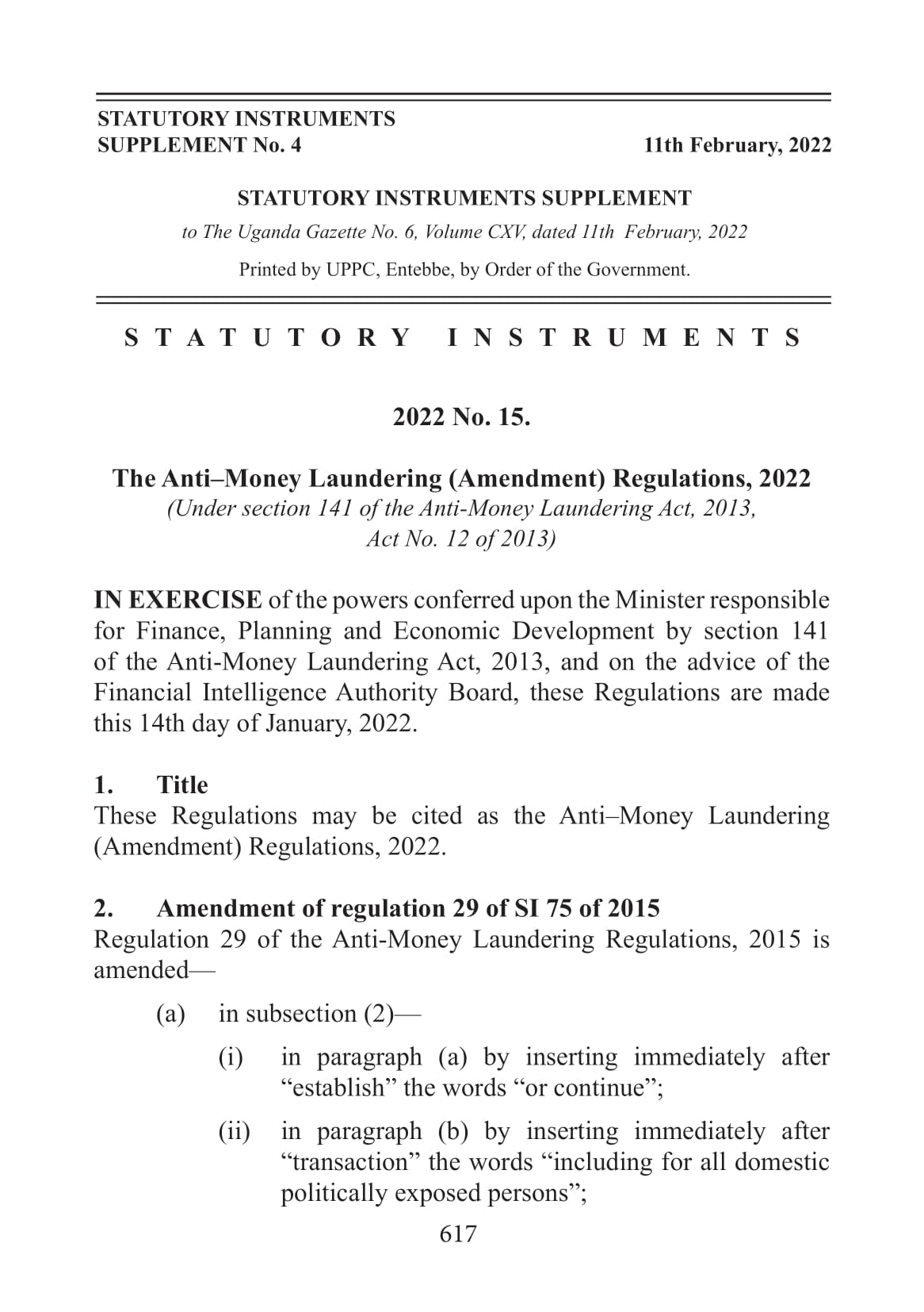 The Anti-Money Laundering (Amendment) Regulations, 2022 | Financial ...